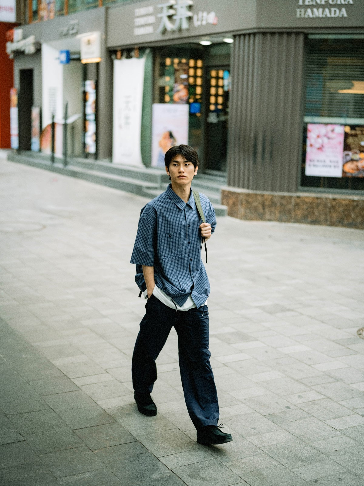 Open Collar Check Shirts (Beige)