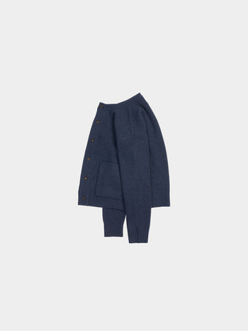 Fine Wool Roundneck Cardigan (Navy)