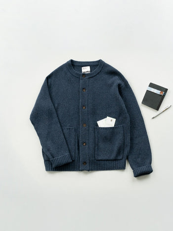 Fine Wool Roundneck Cardigan (Navy)