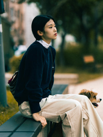 Yak Wool Crewneck Sweater (Navy)