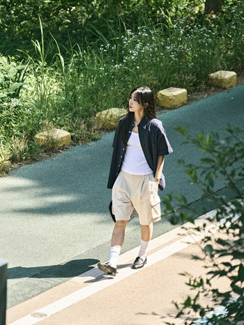 Utility Pin-tuck Cargo Shorts (Light Olive)