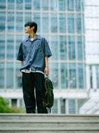 Open Collar Check Shirts (Charcoal)