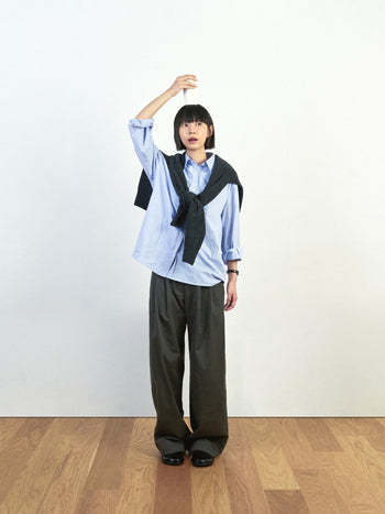 (W)Office Belted Pin-tuck Pants - Blue Gray | W0 (S)